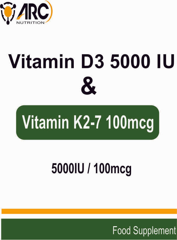 Vitamin D3 and K2 Tablets 5000IU 100mcg - Cholecalciferol MK-7