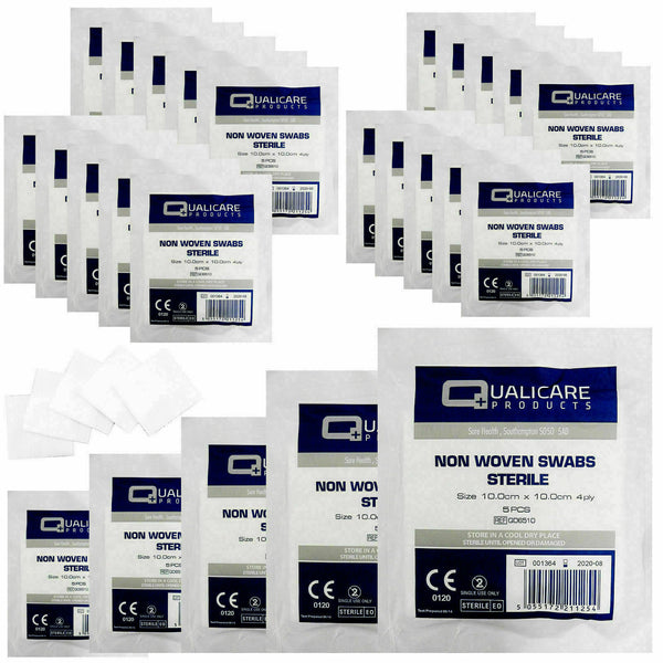 Qualicare Non-Woven Sterile 4PLY Gauze Swabs Medical Absorbent 5cm 7.5cm or 10cm