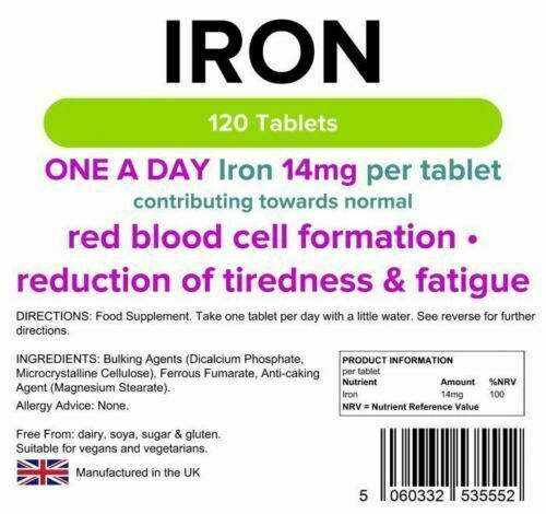 Iron Tablets 14mg One a Day, Energy Pregnancy Anaemic Supplement 120 Tablets